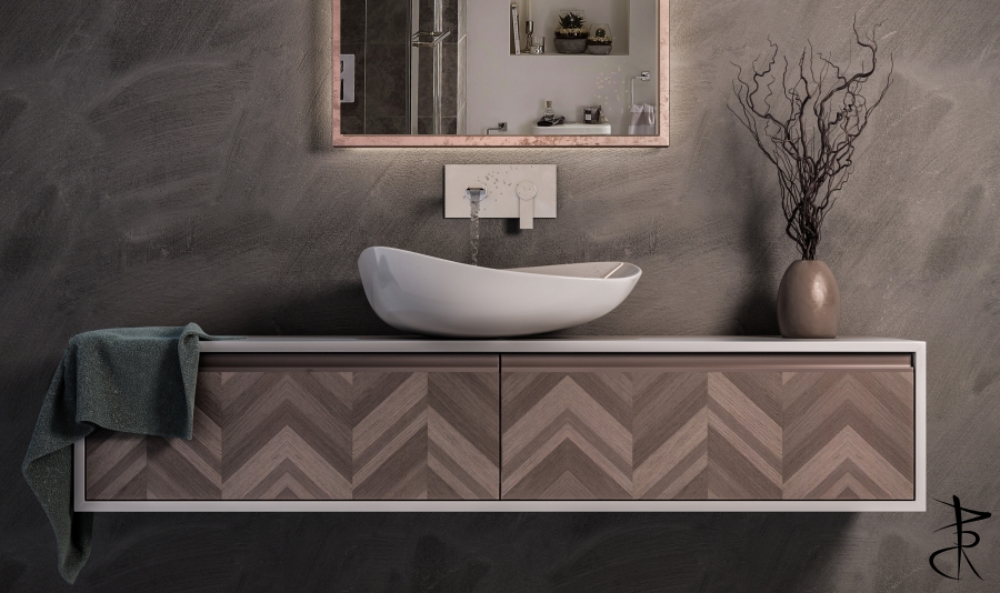 mobile bagno in laccato e tranciato legno by pietro lissoni