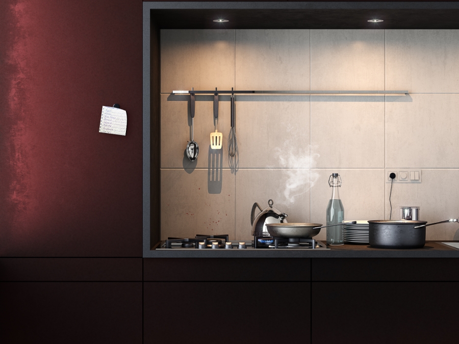In our place | Visualisation  of a custom-designed kitchen by Uno a Uno architecture